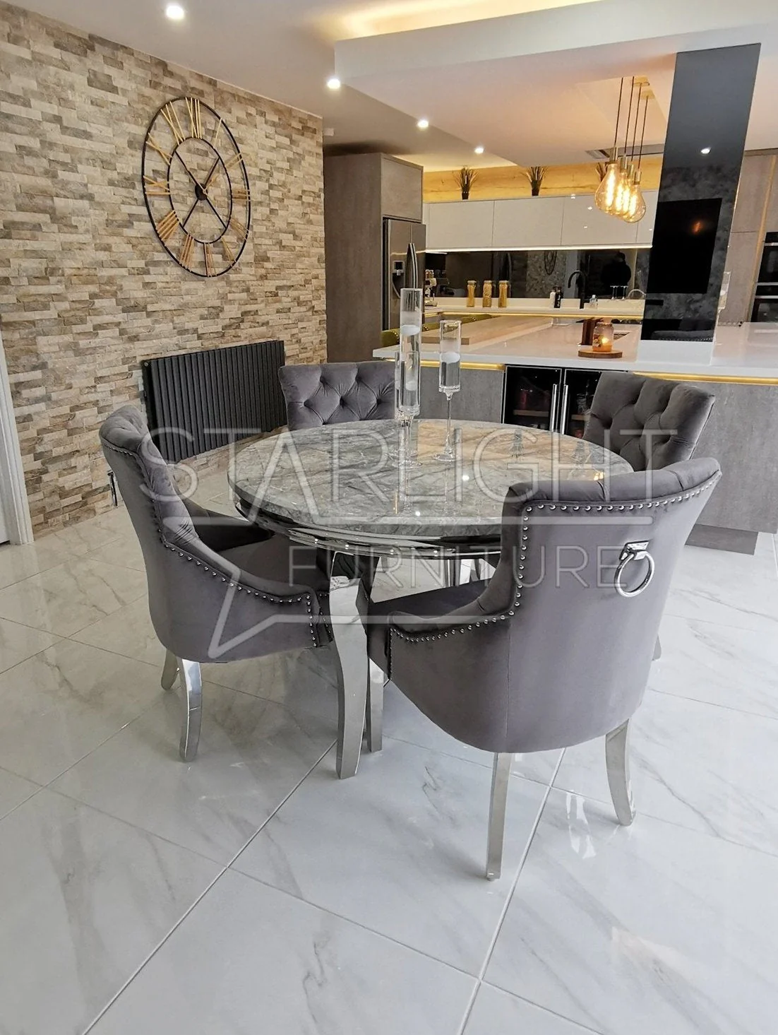 Alexander Marble Round Dining Table Set - Image 3
