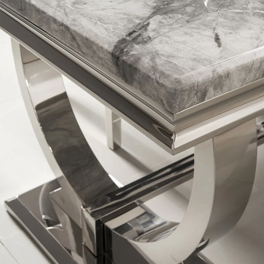 Arianna Rectangle Marble Dining Table Set With Bull Ring Knockerback Chairs - Image 5