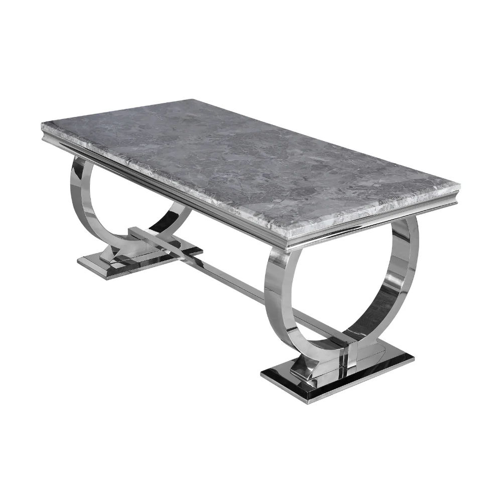 Arianna Rectangle Marble Dining Table Set With Bull Ring Knockerback Chairs - Image 7