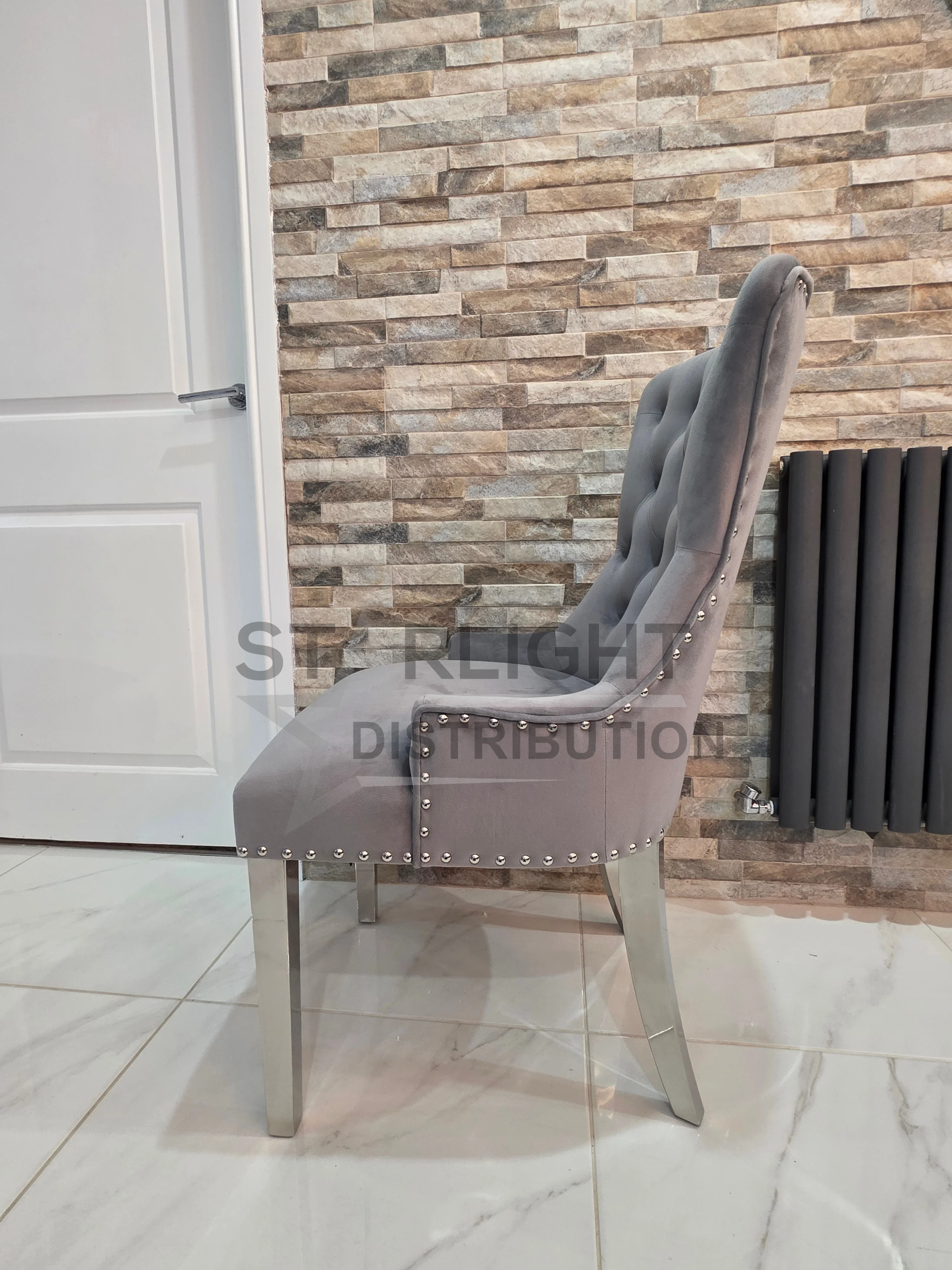 Trafalgar Rectangle Marble Dining Table Set With Bull Ring Knockerback Chairs - Image 11