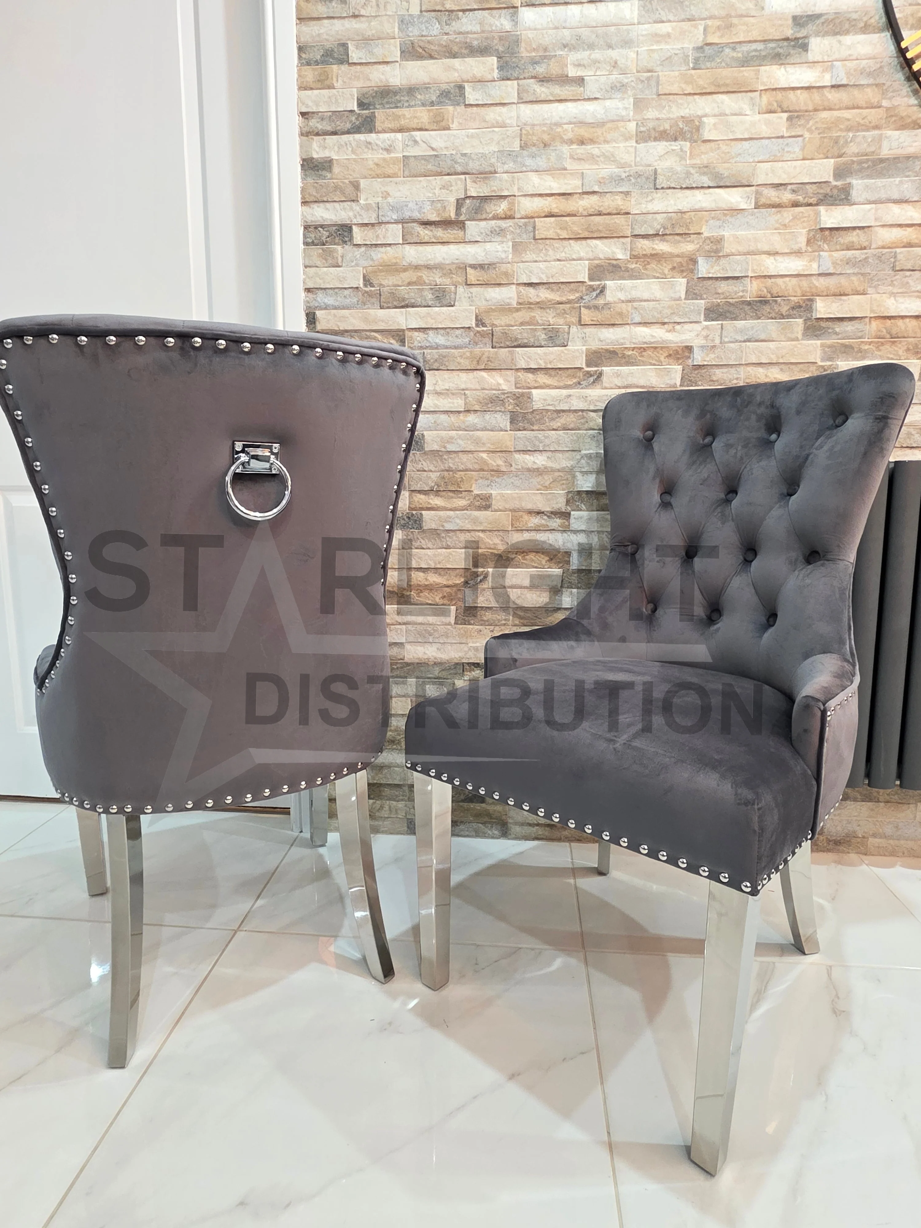 Trafalgar Rectangle Marble Dining Table Set With Bull Ring Knockerback Chairs - Image 13