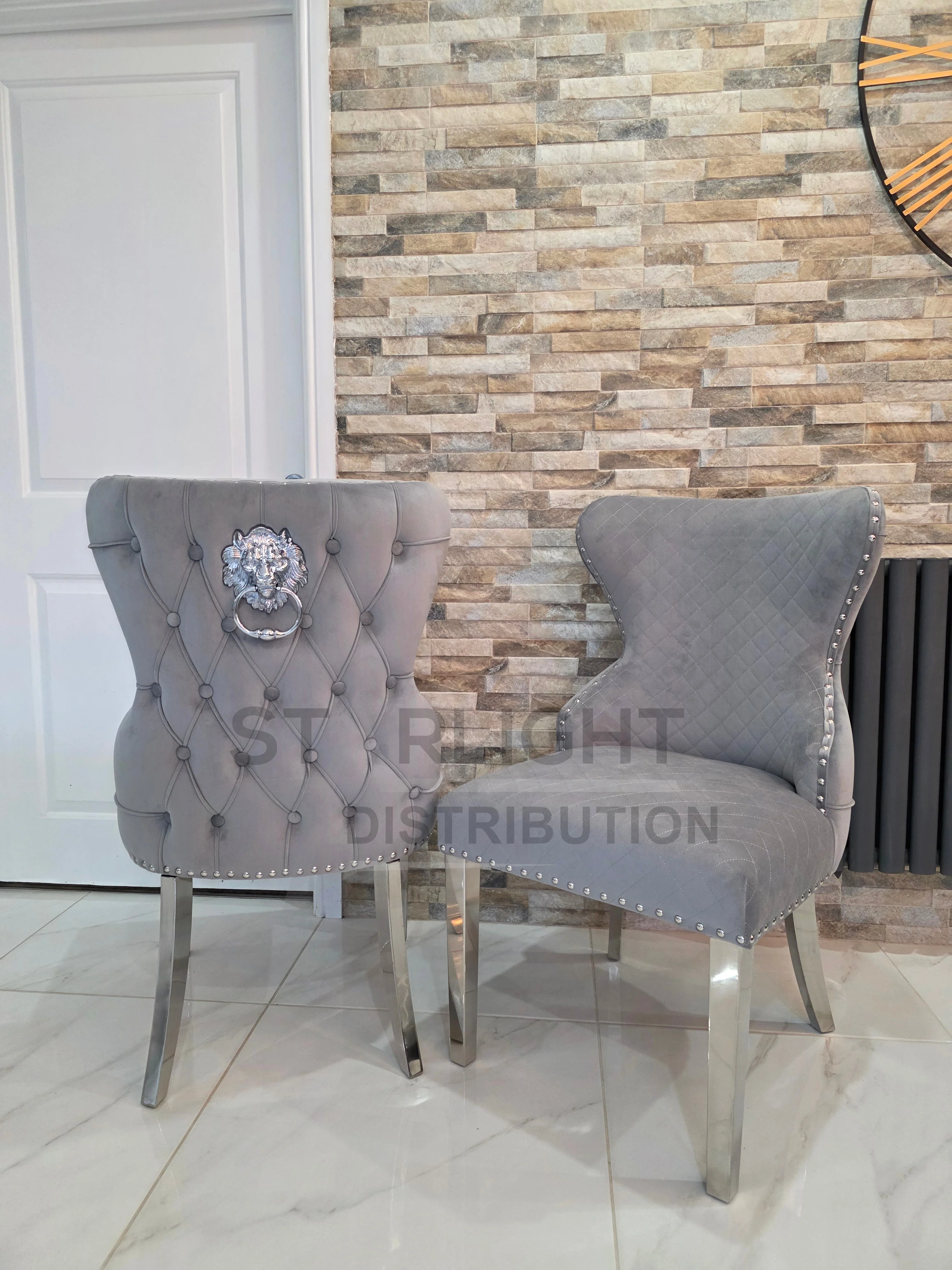 Trafalgar Rectangle Marble Dining Table Set With Chelsea Knockerback Chairs - Image 6
