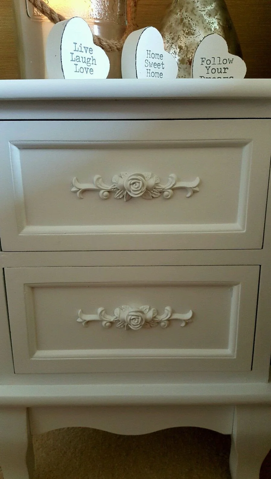 Shabby Chic WHITE ROSE SOLID WOOD BEDSIDE CABINET NIGHTSTAND TABLE - Image 3