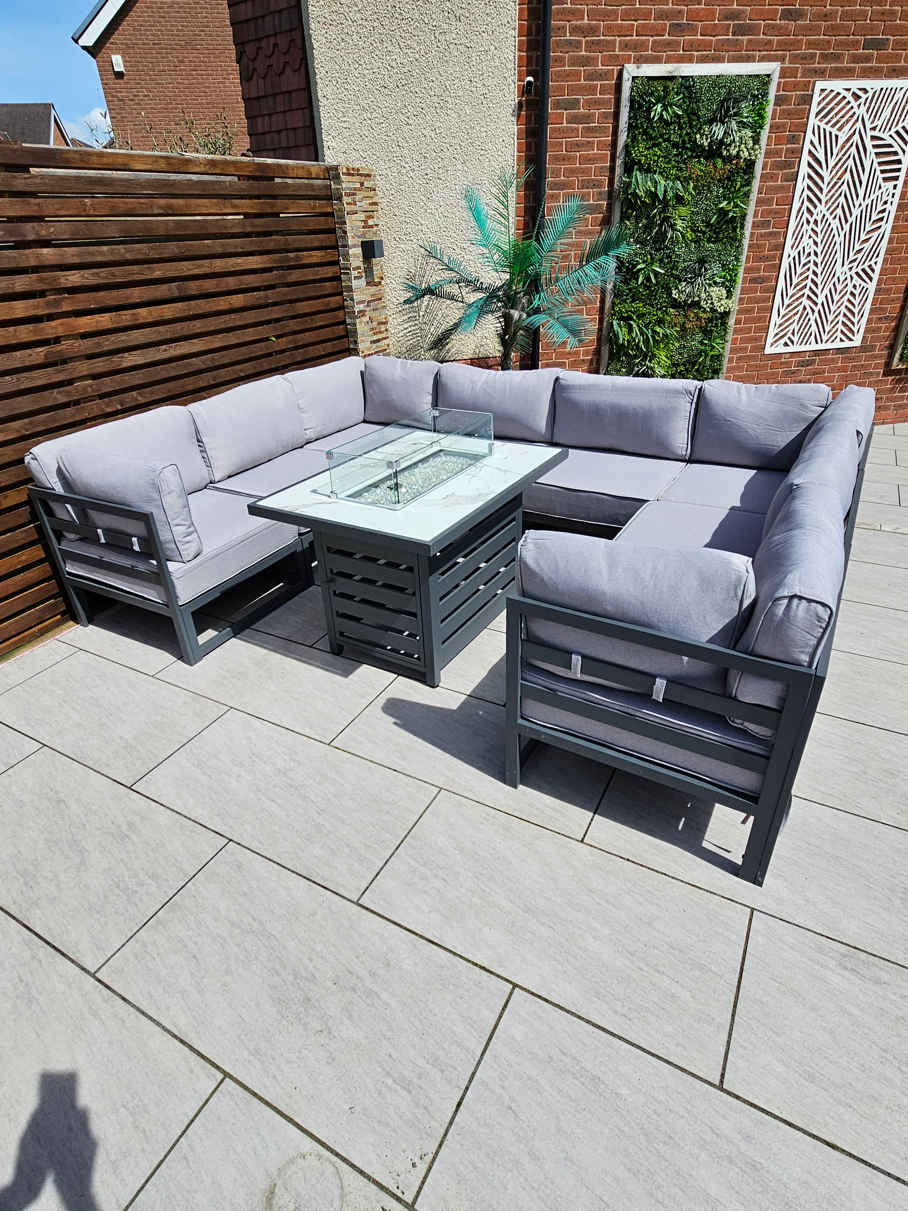 The Harlow Premium Aluminium 9 Seater Garden Set Inc Marble Effect Fire Pit Table - Image 10