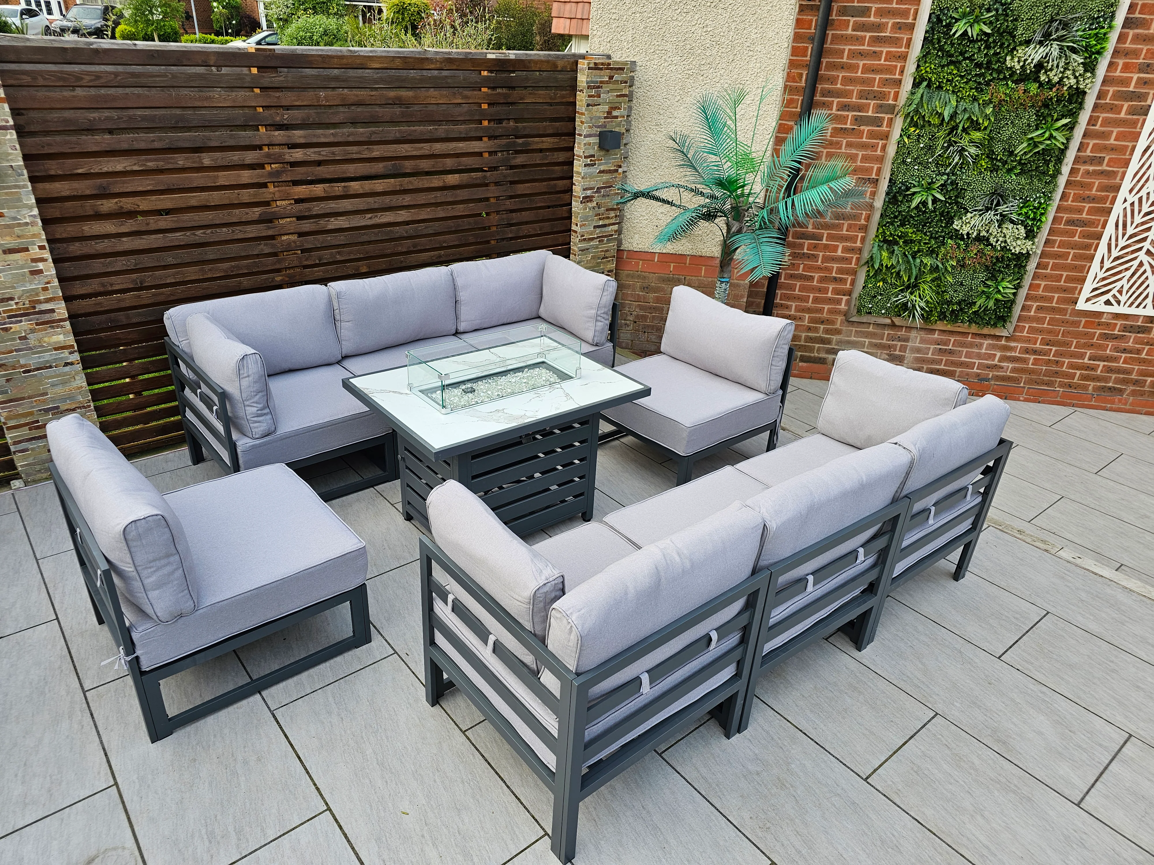 The Harlow Premium Aluminium 9 Seater Garden Set Inc Marble Effect Fire Pit Table - Image 4