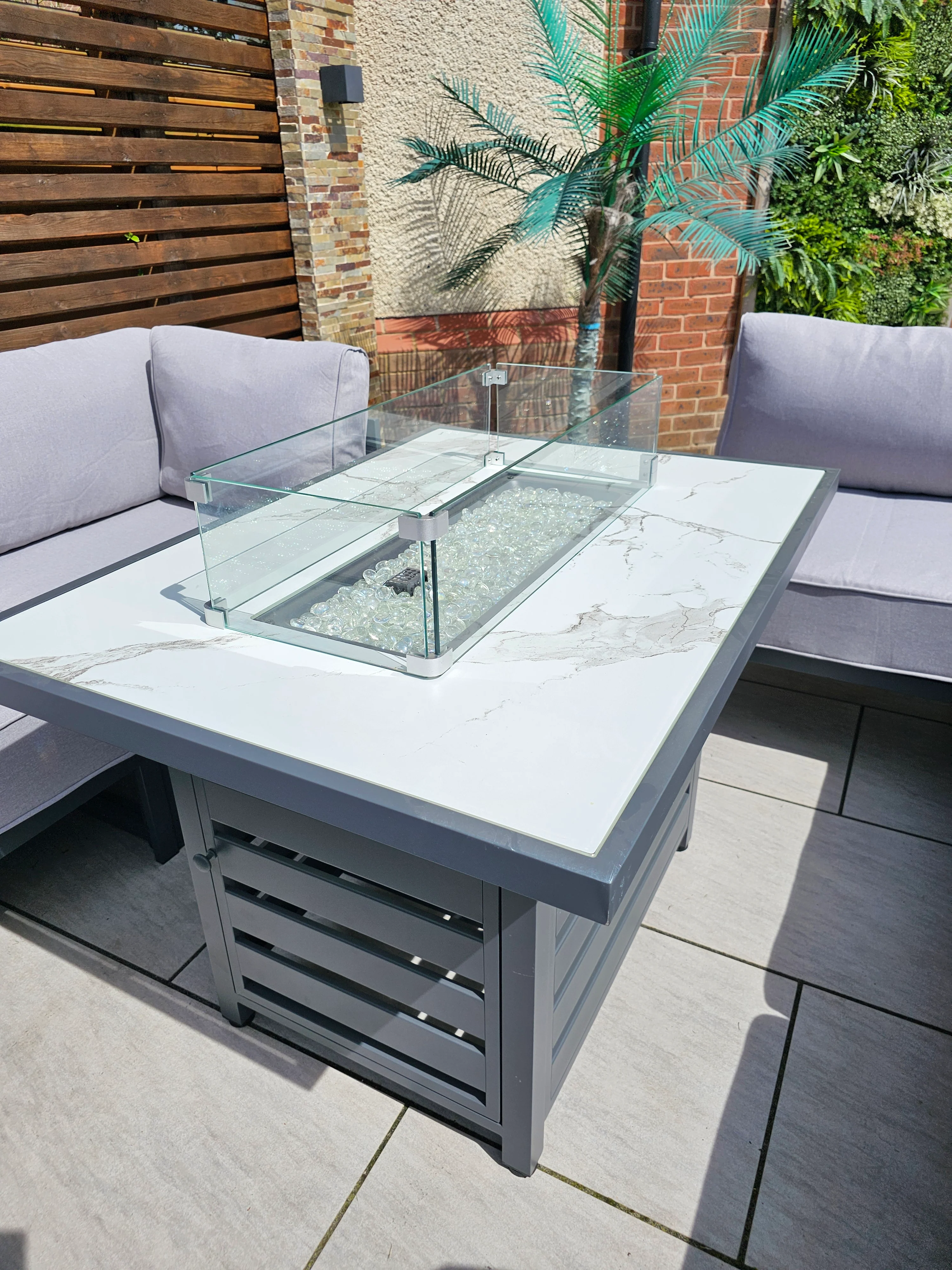 The Harlow Premium Aluminium 9 Seater Garden Set Inc Marble Effect Fire Pit Table - Image 5
