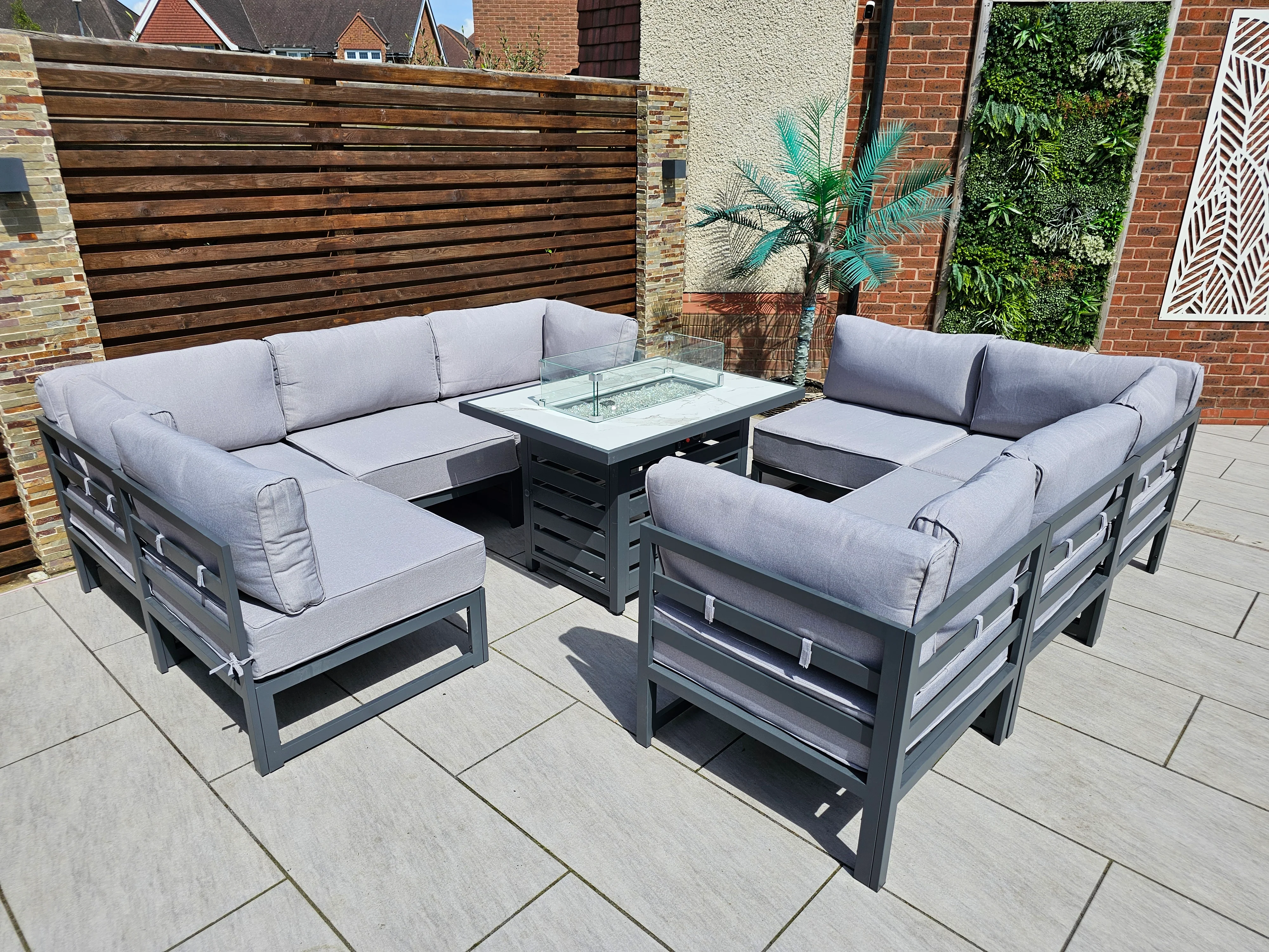 The Harlow Premium Aluminium 9 Seater Garden Set Inc Marble Effect Fire Pit Table - Image 6