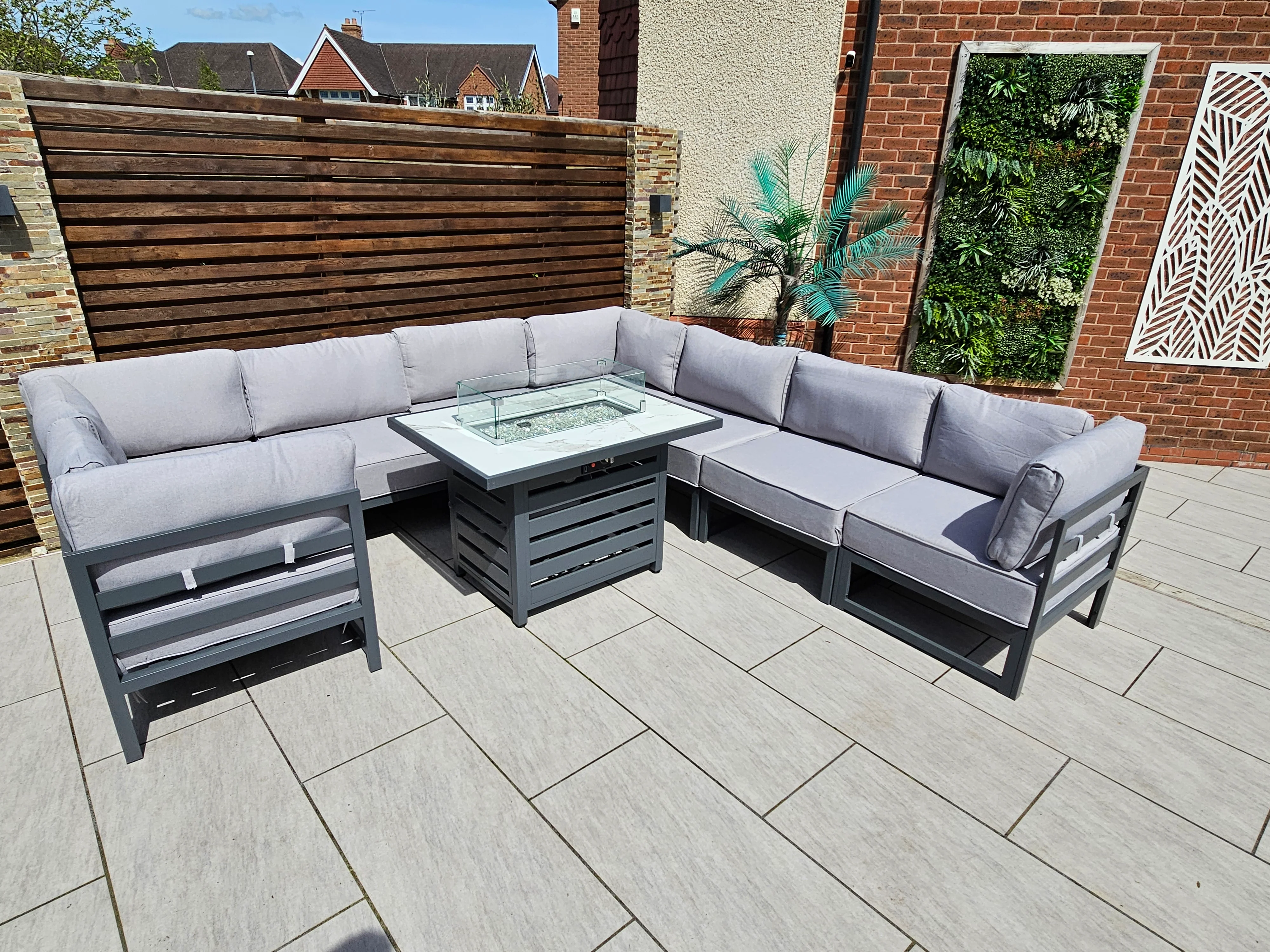 The Harlow Premium Aluminium 9 Seater Garden Set Inc Marble Effect Fire Pit Table - Image 7