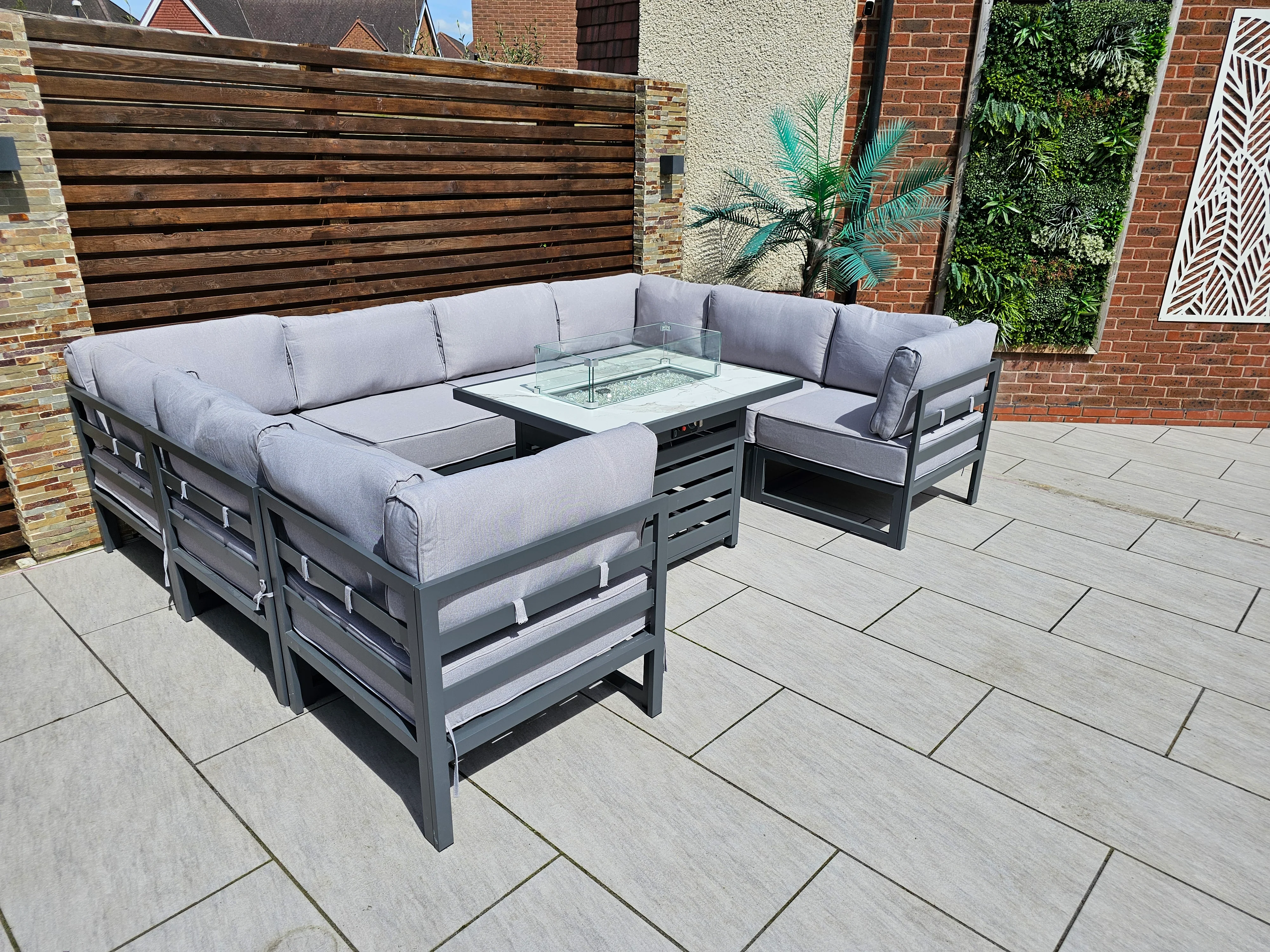 The Harlow Premium Aluminium 9 Seater Garden Set Inc Marble Effect Fire Pit Table - Image 8