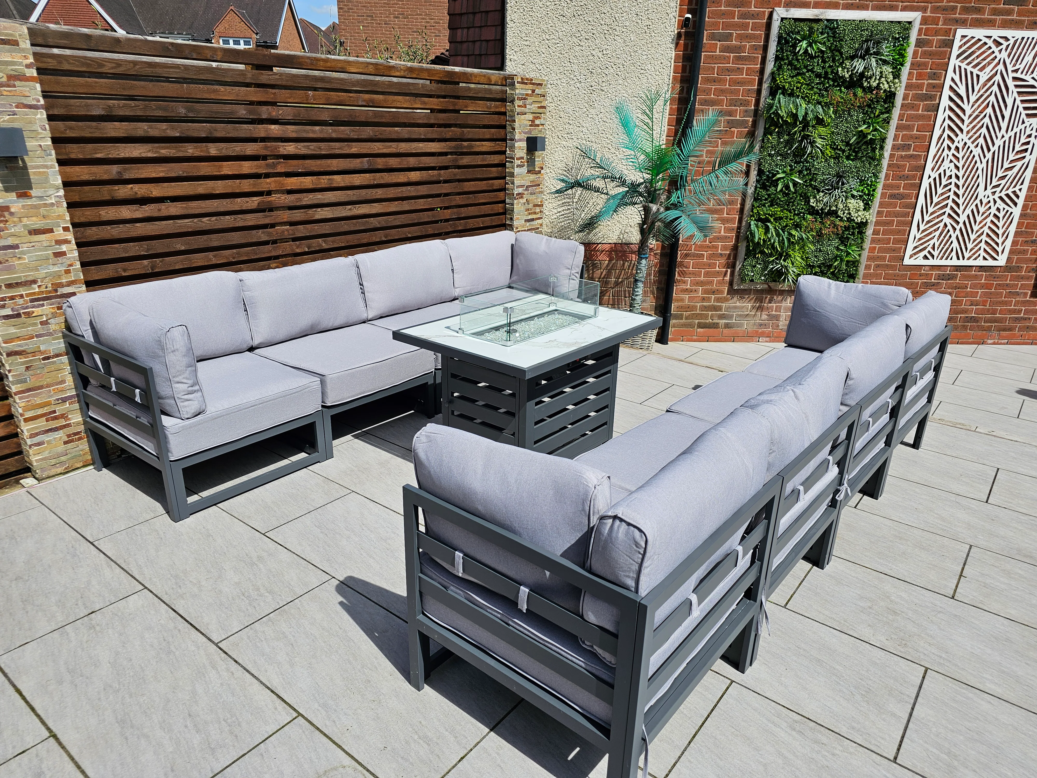The Harlow Premium Aluminium 9 Seater Garden Set Inc Marble Effect Fire Pit Table - Image 9