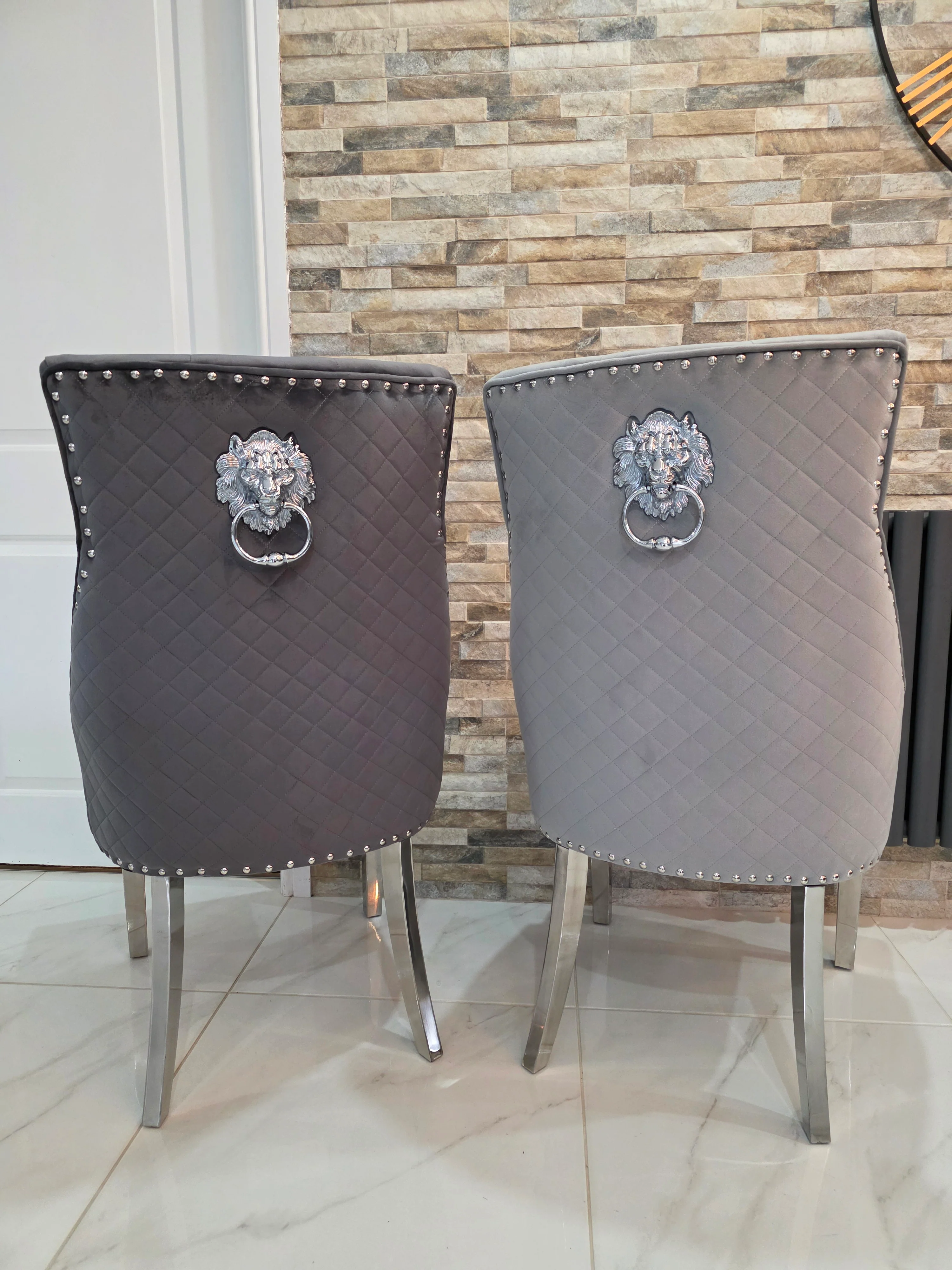 Trafalgar Marble Dining Table Set With Lion Head Knockerback Chairs - Image 13