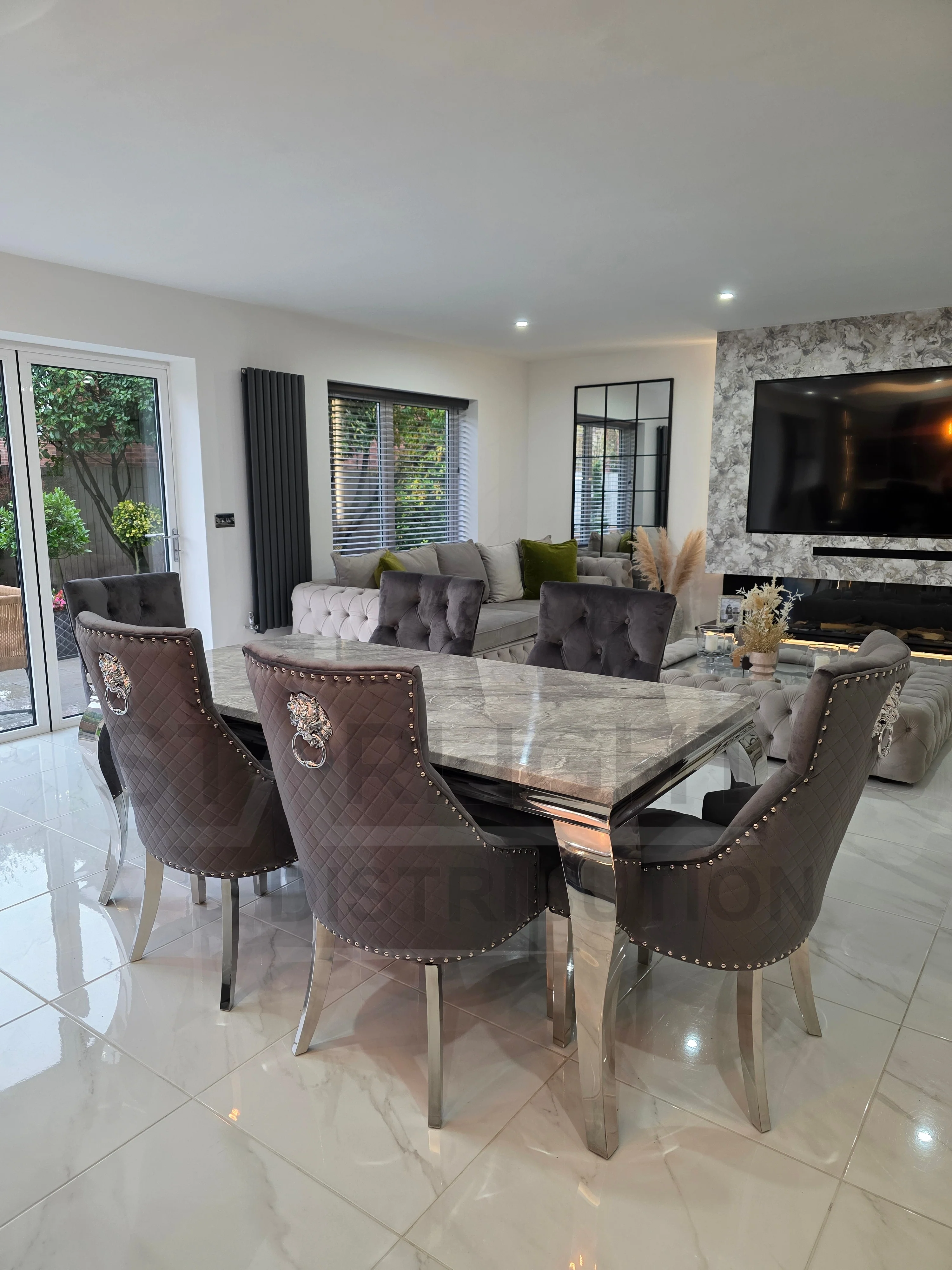 Trafalgar Marble Dining Table Set With Lion Head Knockerback Chairs - Image 3