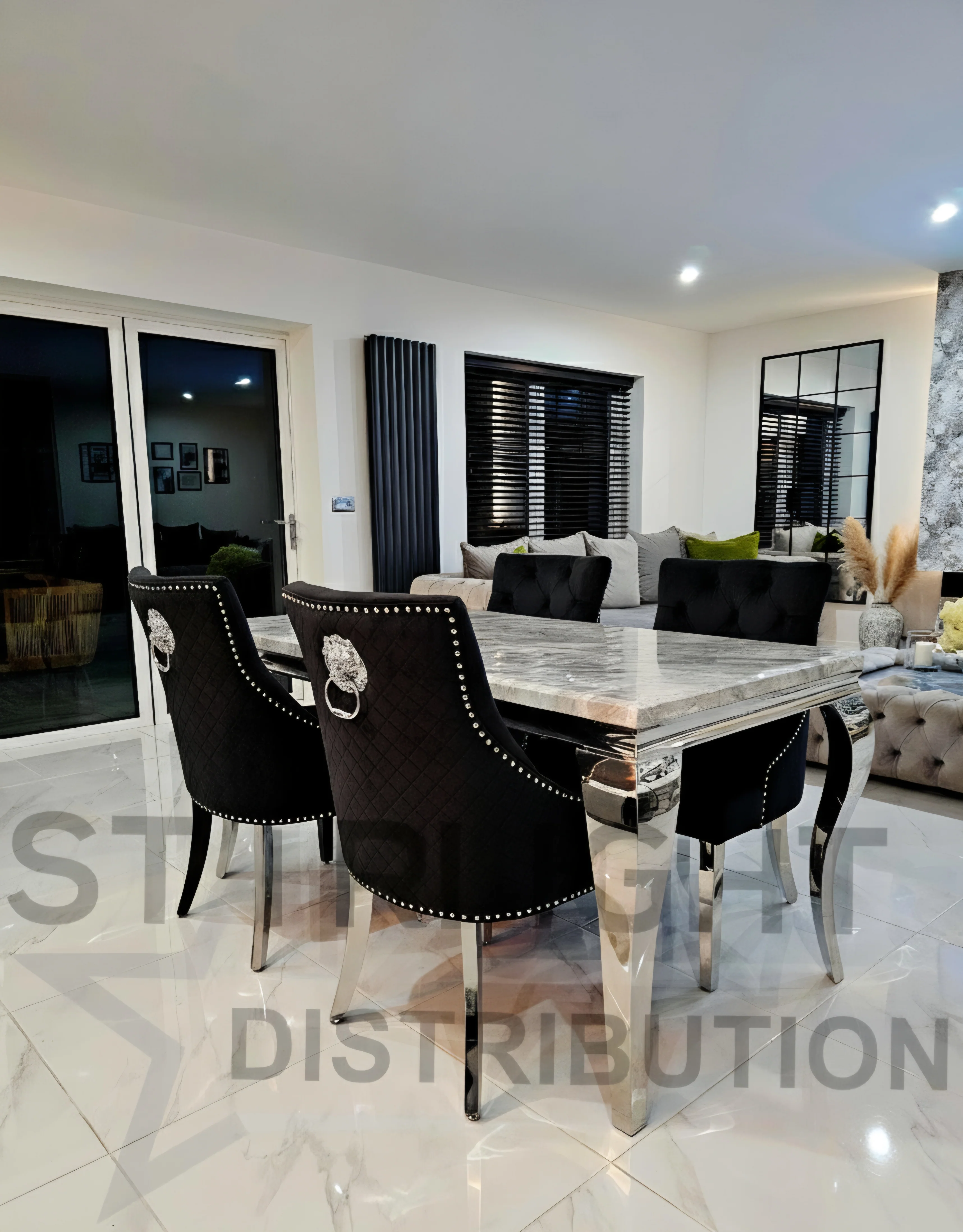 Trafalgar Marble Dining Table Set With Lion Head Knockerback Chairs - Image 8