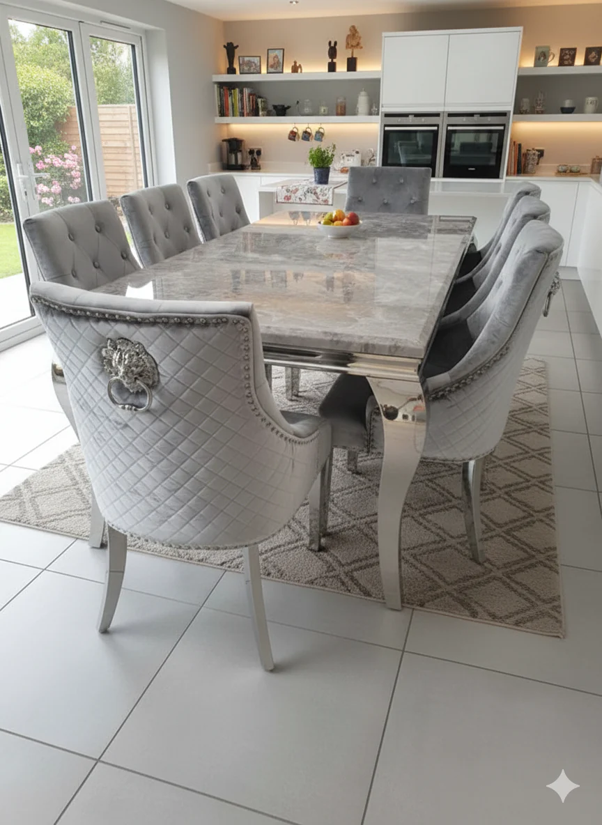 Trafalgar Marble Dining Table Set With Lion Head Knockerback Chairs - Image 9