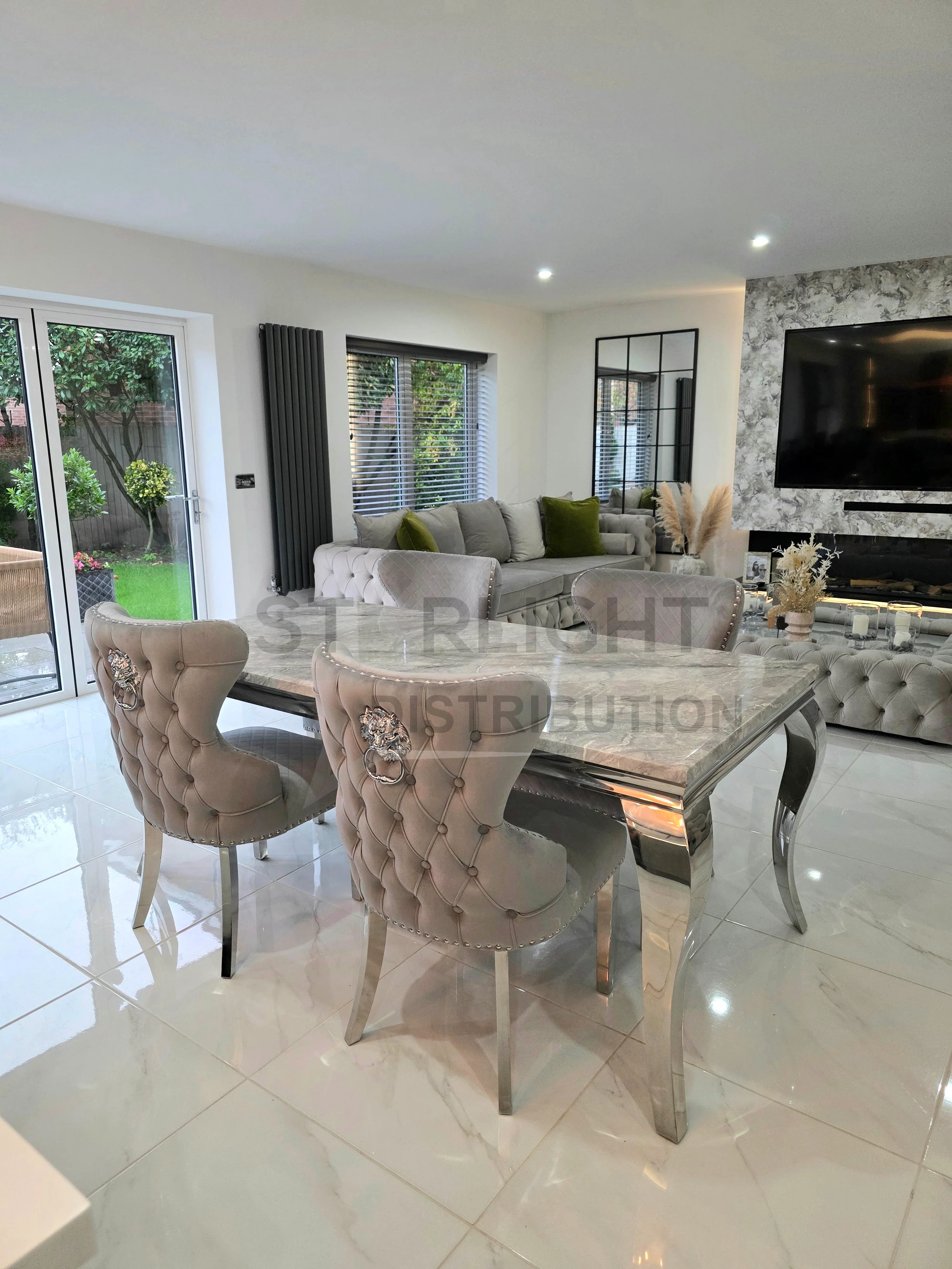 Trafalgar Rectangle Marble Dining Table Set With Chelsea Knockerback Chairs - Image 3