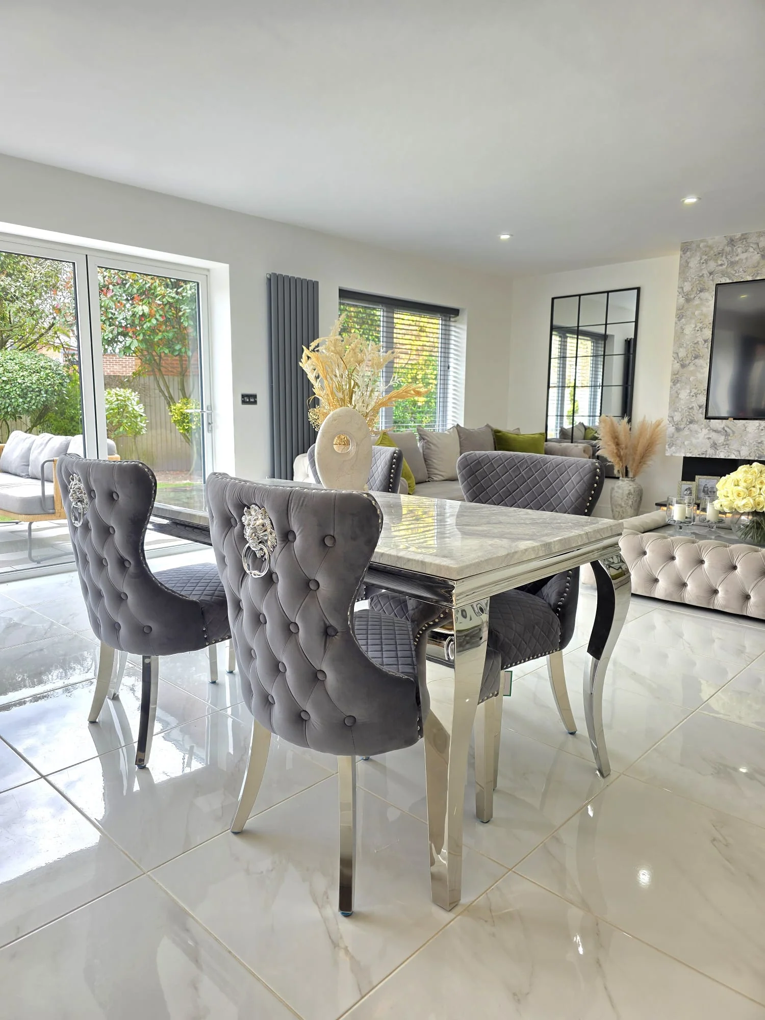 Trafalgar Rectangle Marble Dining Table Set With Chelsea Knockerback Chairs - Image 4