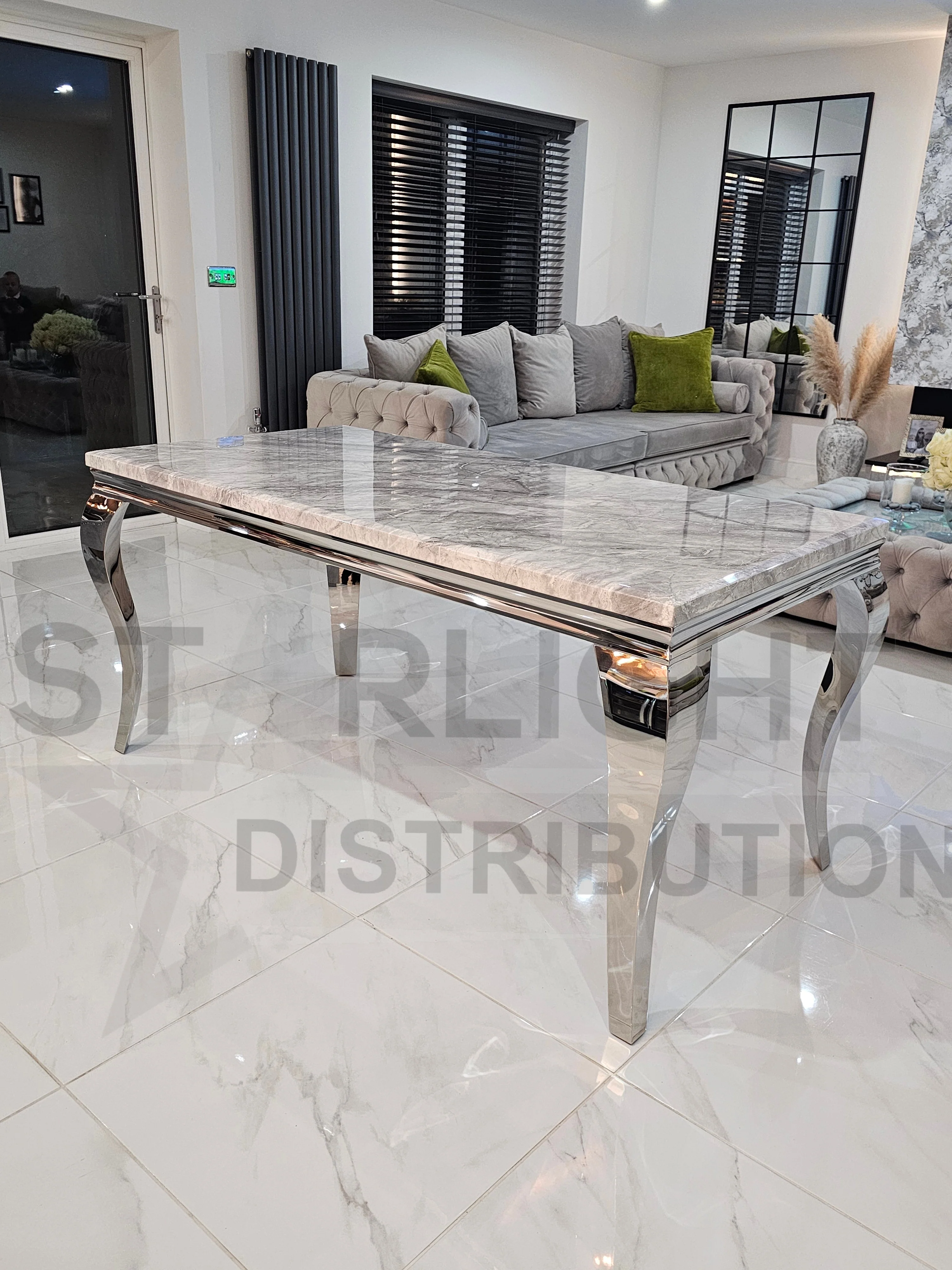Trafalgar Marble Dining Table Set With Lion Head Knockerback Chairs - Image 6