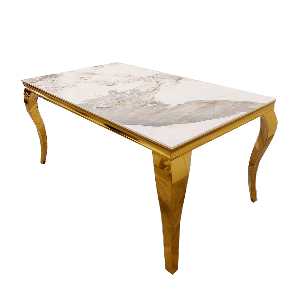 Trafalgar Solid Marble Dining Table Gold - Image 3